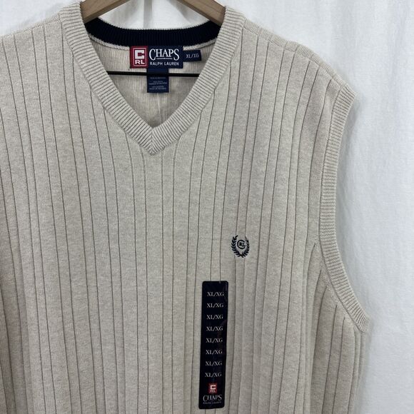 Chaps Ralph Lauren Crested Neutral Preppy Sweater Vest Mens XL Old Money Golf - Picture 4 of 8